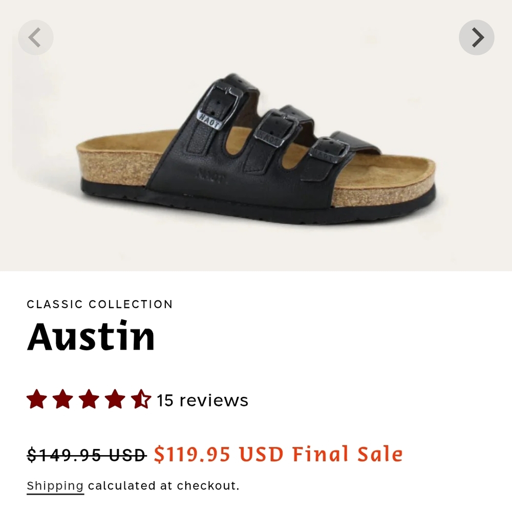 Brown NAOT Austin Sandal 36